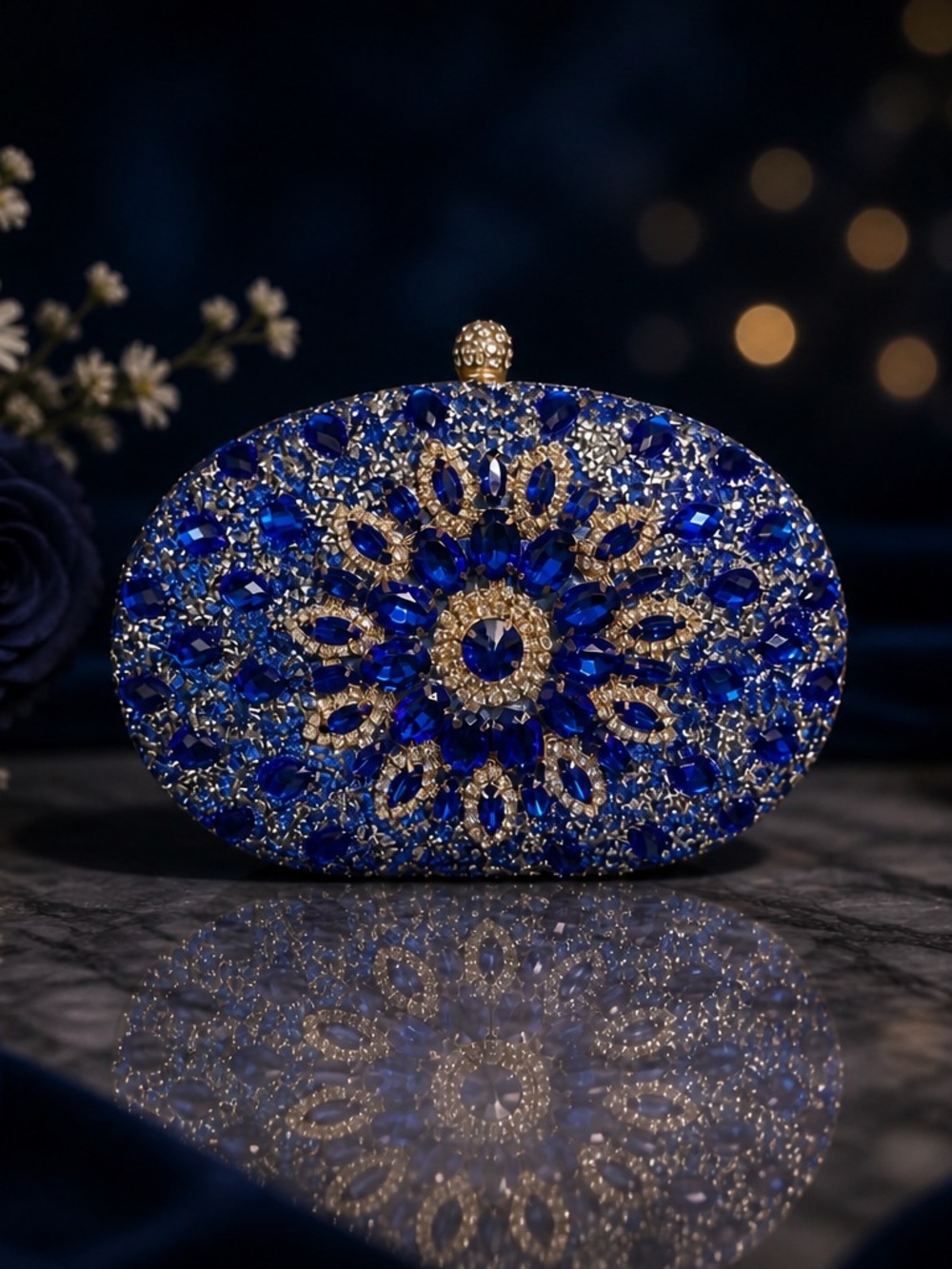 Ramla Handmade Rhinestone Clutch With Chain